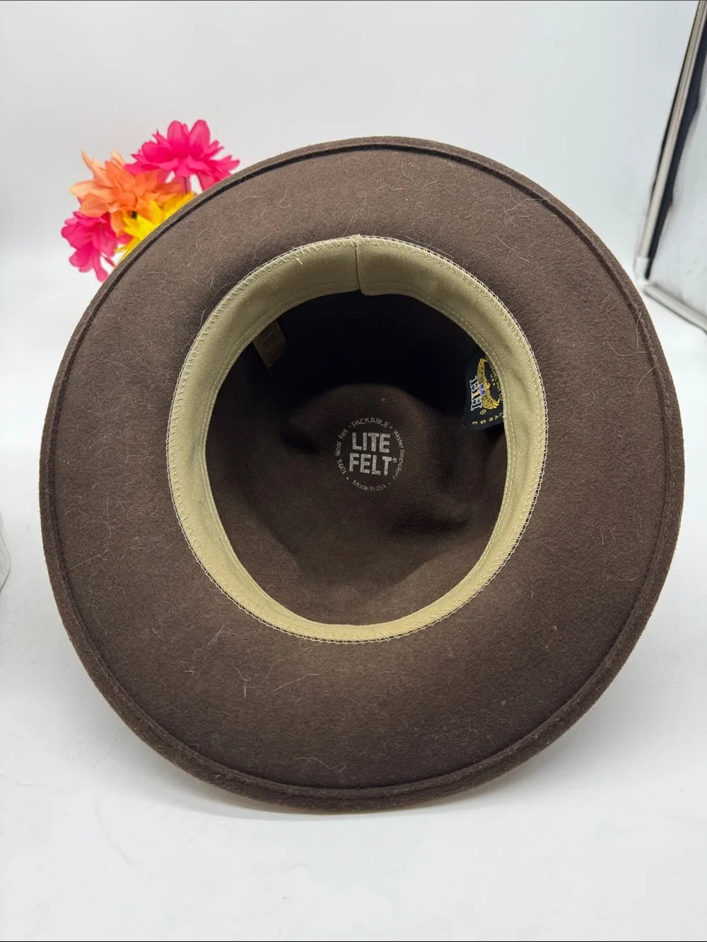 Henschel Hat Company Brown Felt Wide-Brim Hat with Bead Trim Size Large